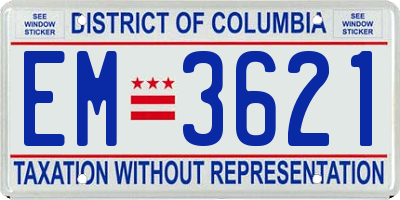 DC license plate EM3621