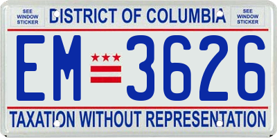 DC license plate EM3626