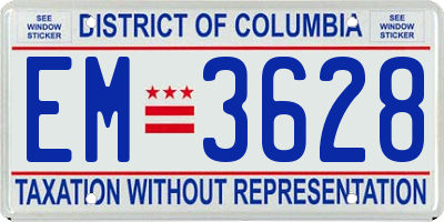 DC license plate EM3628