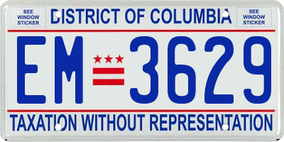 DC license plate EM3629