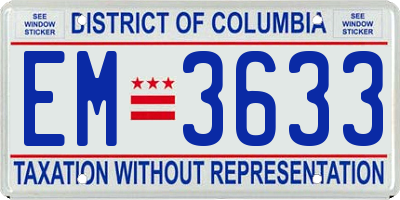 DC license plate EM3633