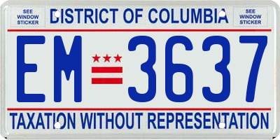 DC license plate EM3637