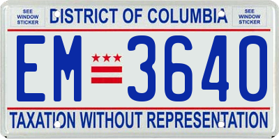 DC license plate EM3640