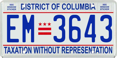DC license plate EM3643
