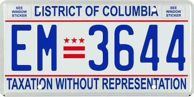 DC license plate EM3644