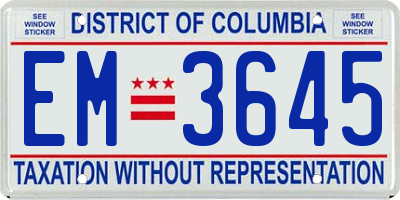 DC license plate EM3645