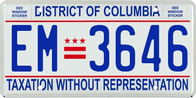 DC license plate EM3646