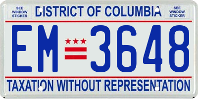 DC license plate EM3648