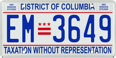 DC license plate EM3649
