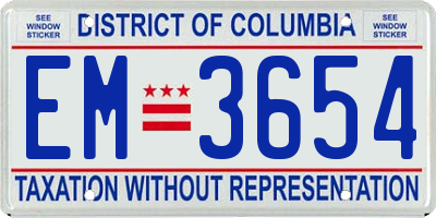 DC license plate EM3654