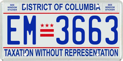 DC license plate EM3663