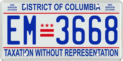 DC license plate EM3668