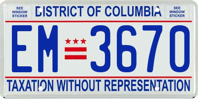 DC license plate EM3670