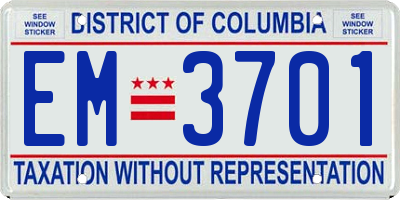 DC license plate EM3701
