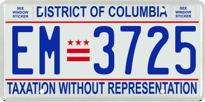 DC license plate EM3725
