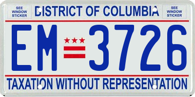DC license plate EM3726