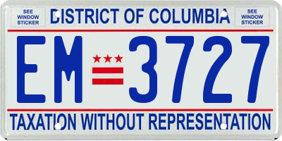 DC license plate EM3727