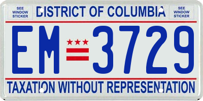 DC license plate EM3729