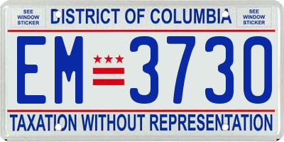 DC license plate EM3730