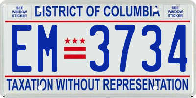 DC license plate EM3734