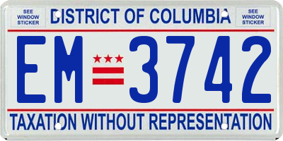 DC license plate EM3742