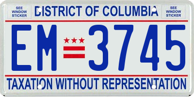 DC license plate EM3745