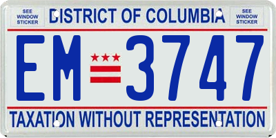 DC license plate EM3747