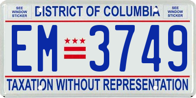 DC license plate EM3749