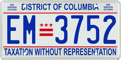 DC license plate EM3752