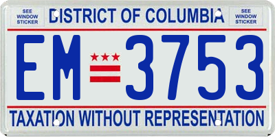 DC license plate EM3753