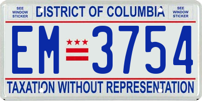 DC license plate EM3754