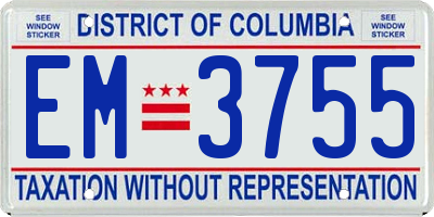 DC license plate EM3755