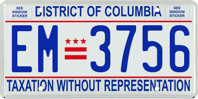 DC license plate EM3756