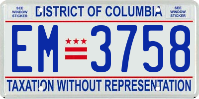 DC license plate EM3758