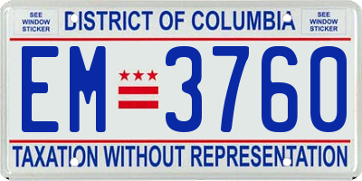 DC license plate EM3760