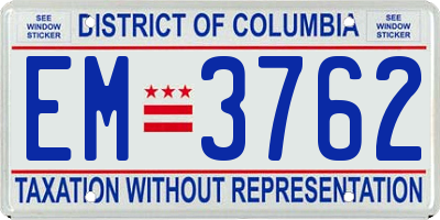 DC license plate EM3762