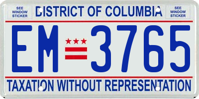 DC license plate EM3765