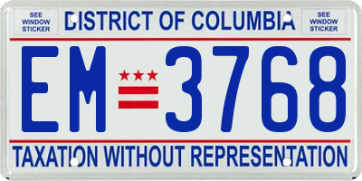 DC license plate EM3768