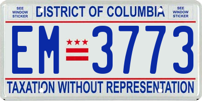 DC license plate EM3773