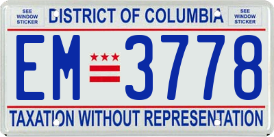 DC license plate EM3778
