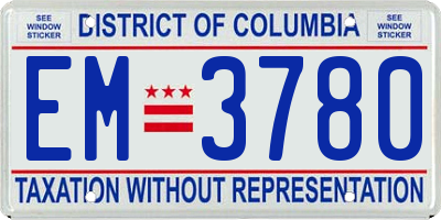 DC license plate EM3780