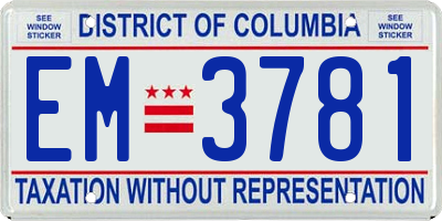 DC license plate EM3781