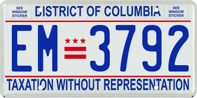 DC license plate EM3792