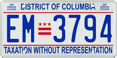 DC license plate EM3794