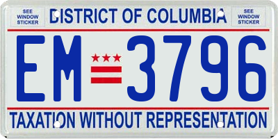 DC license plate EM3796