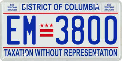 DC license plate EM3800
