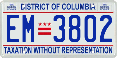 DC license plate EM3802