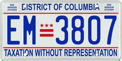 DC license plate EM3807