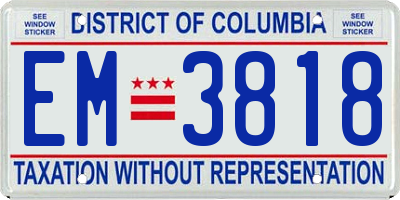DC license plate EM3818