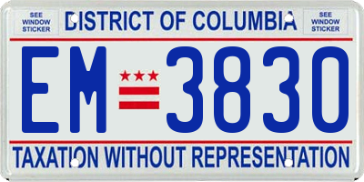 DC license plate EM3830
